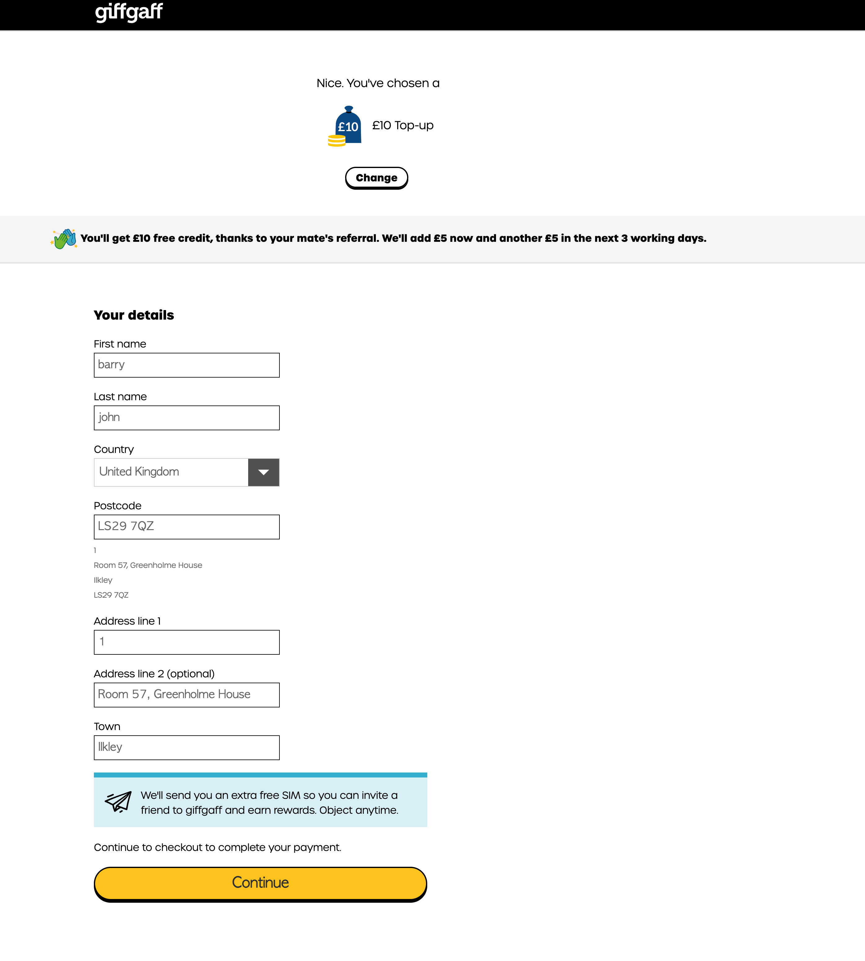 Fill in shipping address